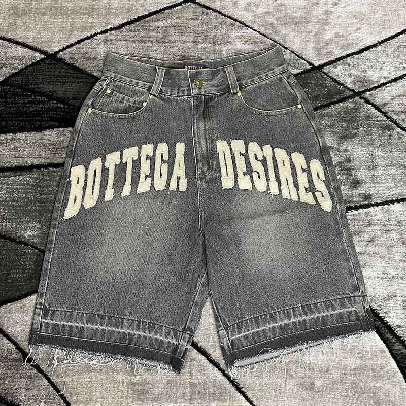 Men's Denim Shorts - Custom Washed Wax Patchwork Crystal Streetwear Jorts