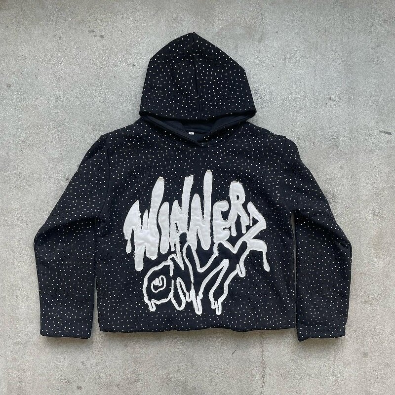 Men's Cropped Hoodie - 2025 Oversize Boxy Rhinestone Baggy Sweatshirt