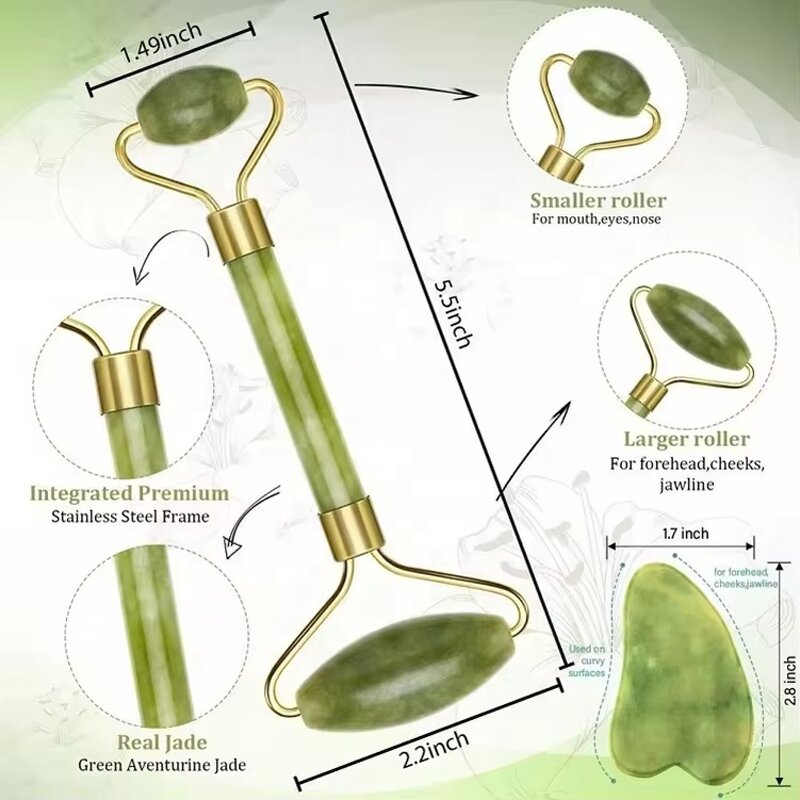 Jade Roller Gua Sha Set - Custom Logo Natural Stone Nephrite Facial Tool
