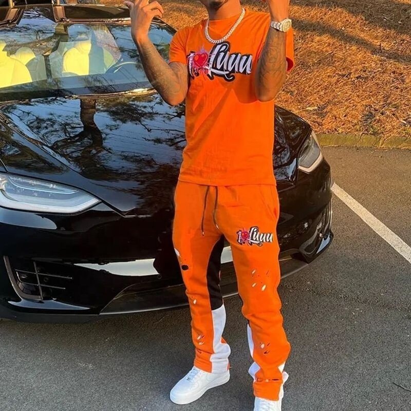 Men's Tracksuits Set - Customizable 2 Piece Print Cotton Streetwear Shorts