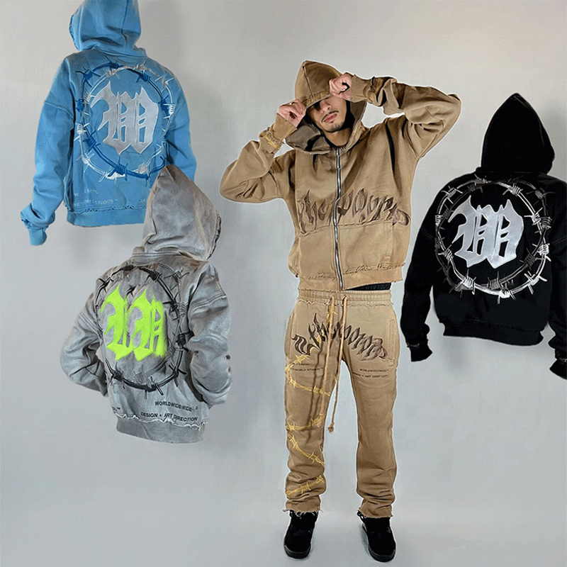 Men's Tracksuit Set - Luxury 400Gsm Organic Cotton Puff Print Sweat Suit