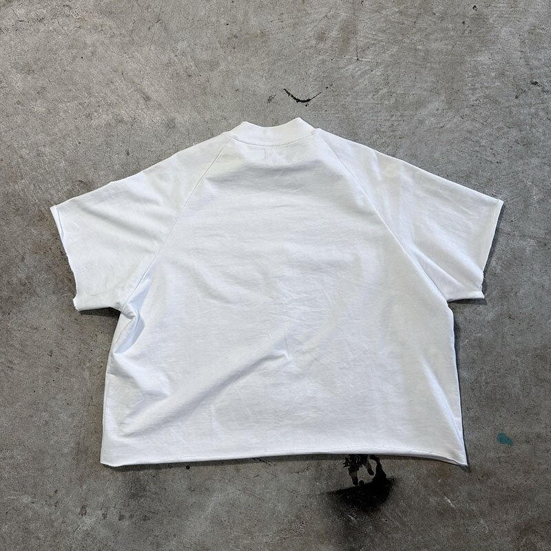 Men's Cropped T-Shirt - Custom Silk Screen Print Y2K White Cotton Tee