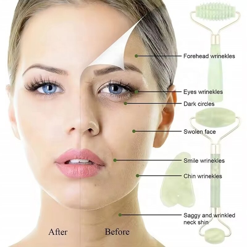 Jade Roller Gua Sha Set - Custom Logo Natural Stone Nephrite Facial Tool