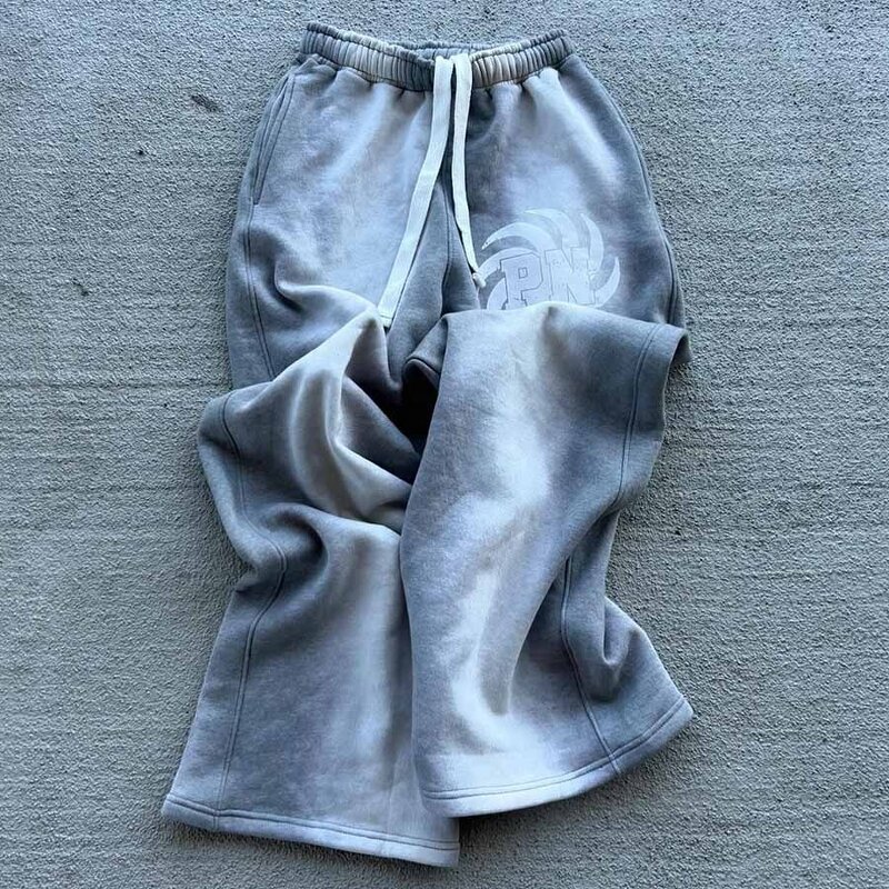 Unisex Flared Sweatpants - Custom Logo French Terry Acid Wash Casual Pants