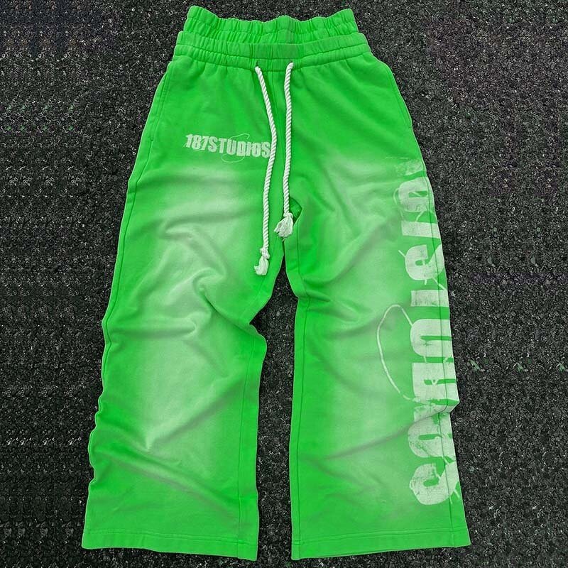 Men's Sweatpants - Custom Sun Fade Double Waist Drawstring Wide Leg Pants