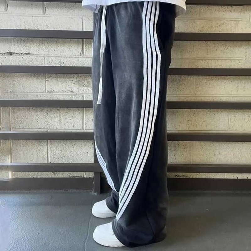 Men's Baggy Sweatpants - Winter 500Gsm Striped Wide Leg Casual Pants