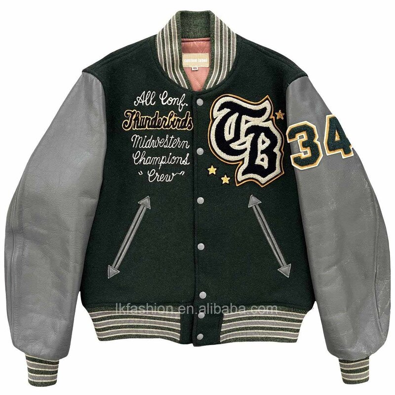 Men's Varsity Jacket - OEM Chenille Patch Leather Sleeve Letterman Coat