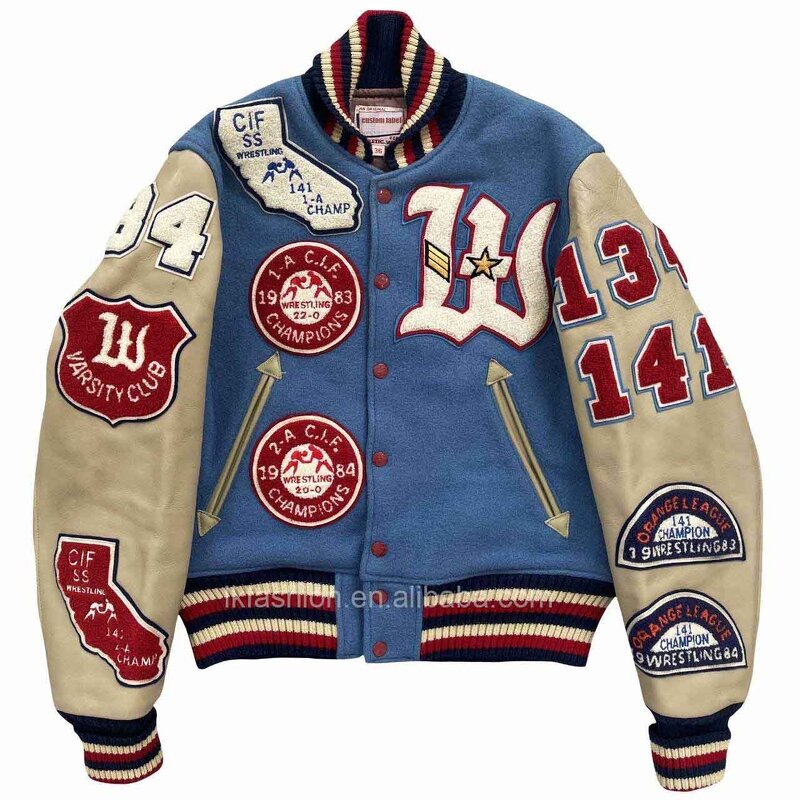 Men's Varsity Jacket - OEM Chenille Patch Leather Sleeve Letterman Coat