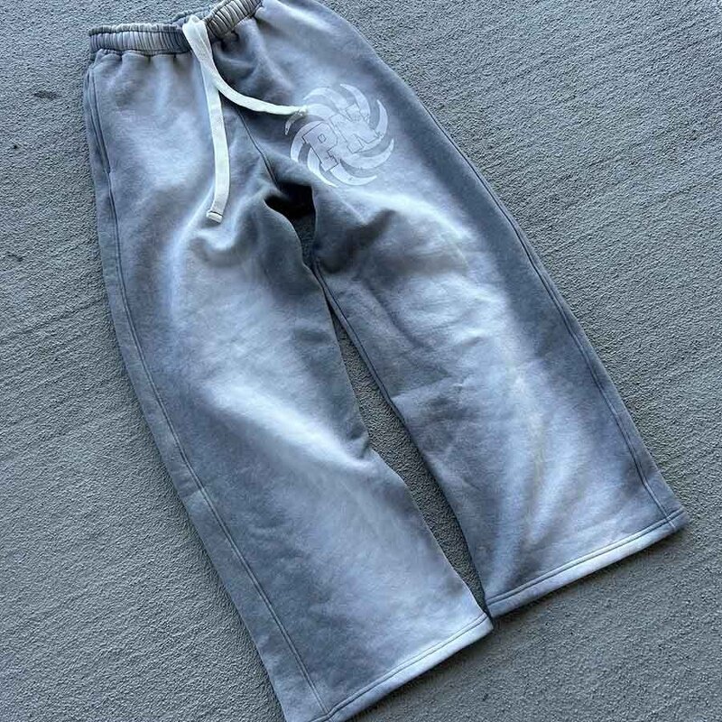 Unisex Flared Sweatpants - Custom Logo French Terry Acid Wash Casual Pants