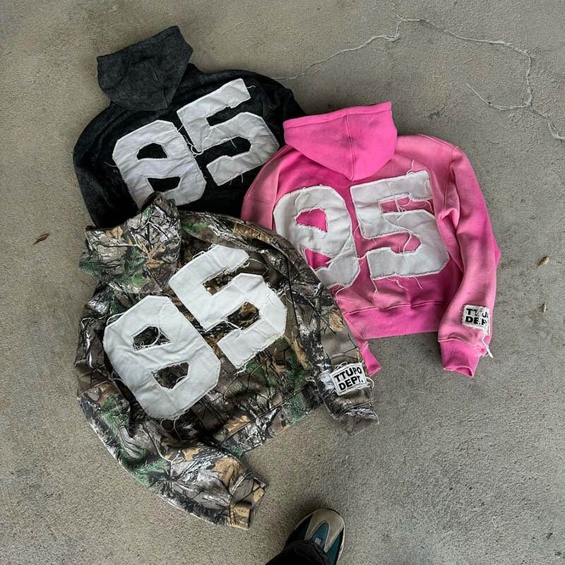 Unisex Zip Up Hoodie - Vintage Embroidered Patch Work Acid Wash Top