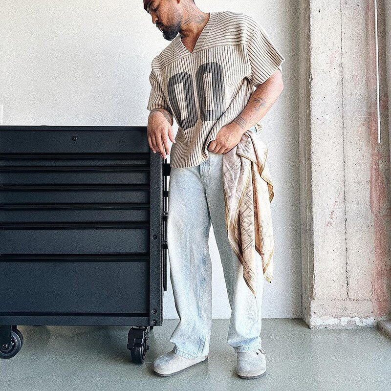 Men's Boxy T-Shirt - Custom Knitted Cotton Vintage Retro Sports Jersey