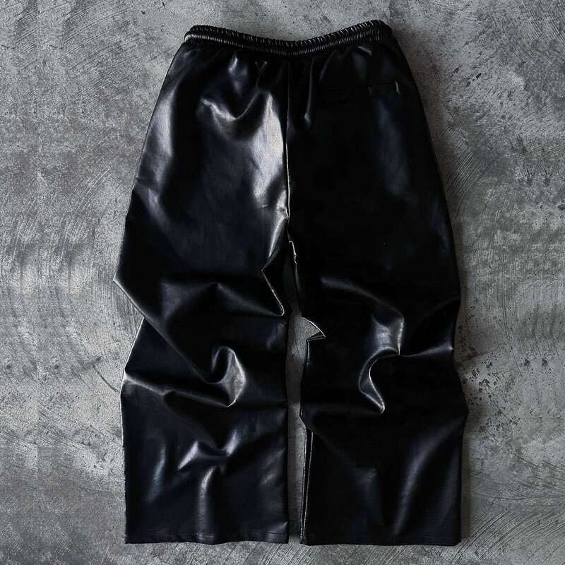 Men's Flared Sweatpants - 2025 Custom Logo PVC Leather Wide Leg Pants
