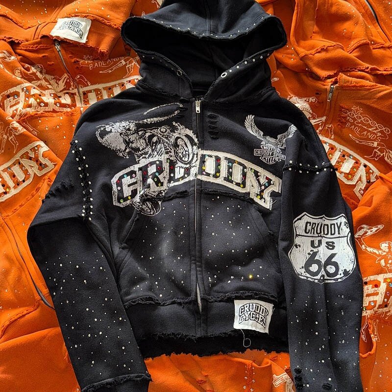 Men's Cropped Hoodie - Custom Logo Acid Wash Distressed Embroidered Top