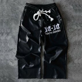 Men's Flared Sweatpants - 2025 Custom Logo PVC Leather Wide Leg Pants