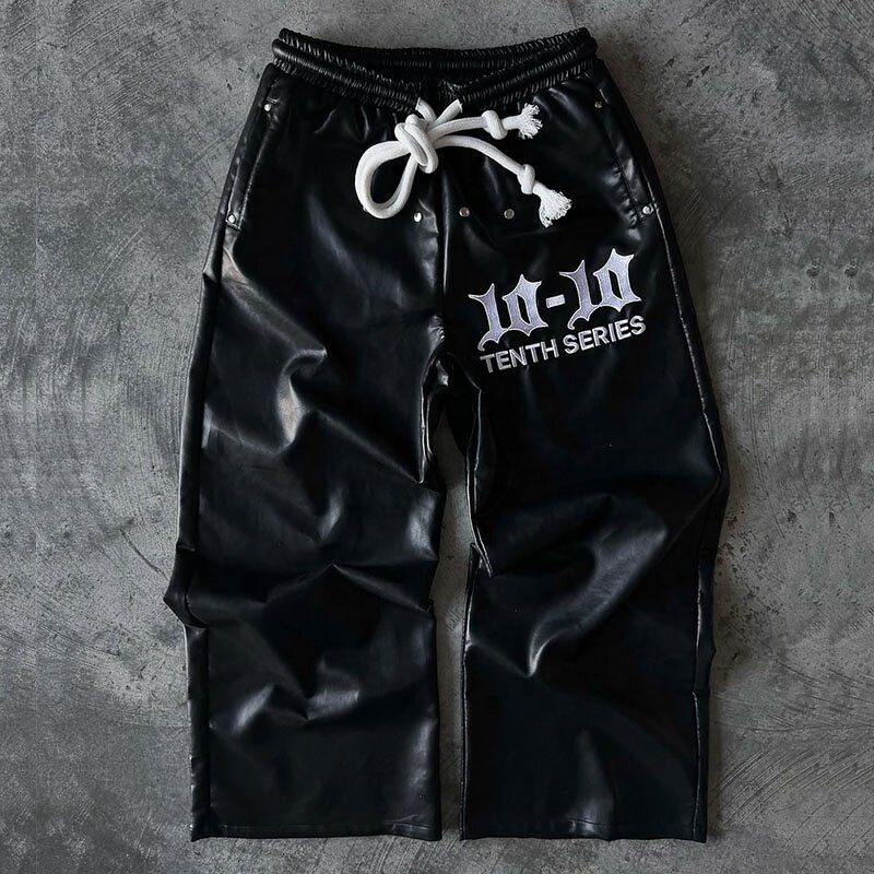 Men's Flared Sweatpants - 2025 Custom Logo PVC Leather Wide Leg Pants