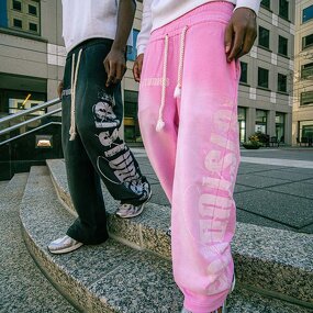 Men's Sweatpants - Custom Sun Fade Double Waist Drawstring Wide Leg Pants