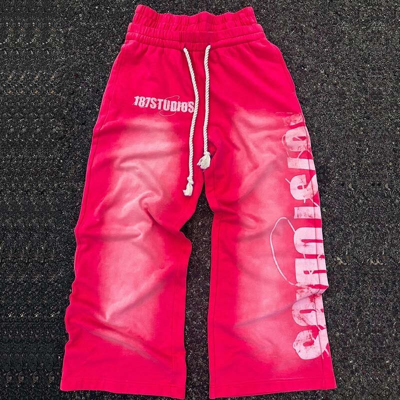 Men's Sweatpants - Custom Sun Fade Double Waist Drawstring Wide Leg Pants