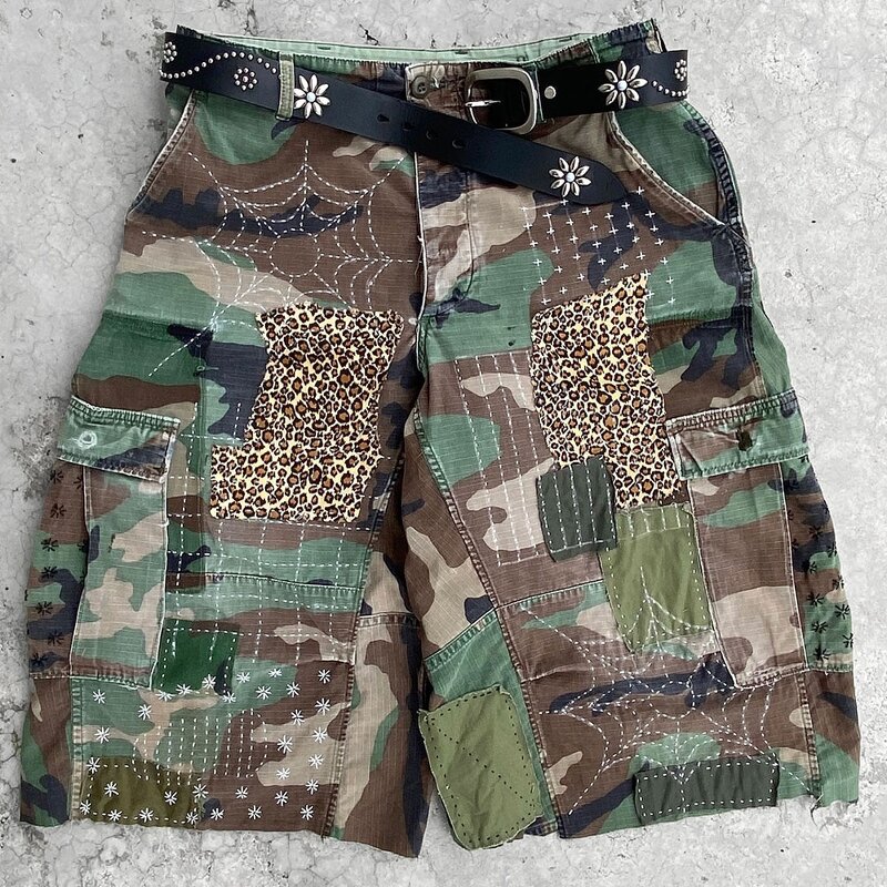 Men's Cargo Shorts - Summer Custom Patchwork Embroidery Camo Denim Pants