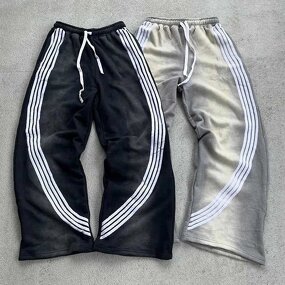 Men's Baggy Sweatpants - Winter 500Gsm Striped Wide Leg Casual Pants