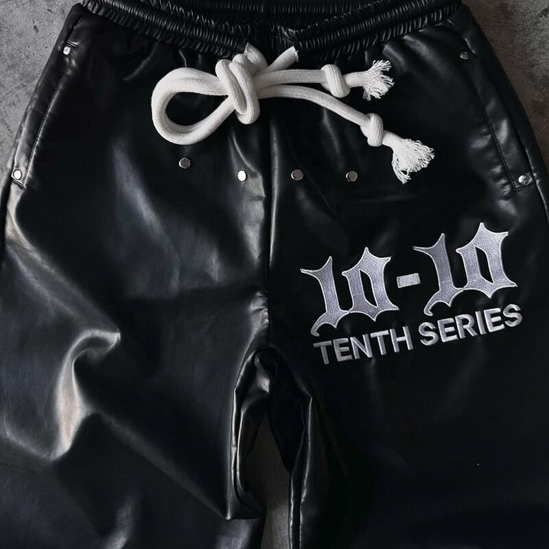 Men's Flared Sweatpants - 2025 Custom Logo PVC Leather Wide Leg Pants