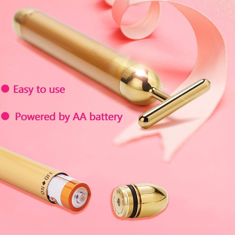 2 in 1 Face Roller - Gold Pink T Shape Vibrating 3D Beauty Bar Massager