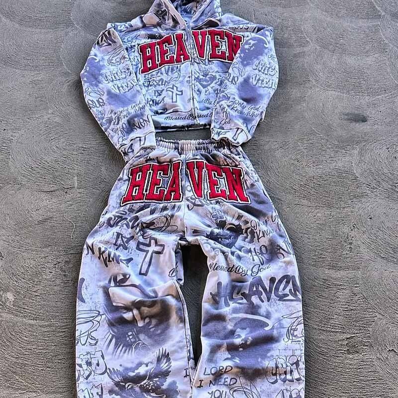 Unisex Fleece Hoodie Set - Custom 3D Embroidered Sun Faded Vintage Tops