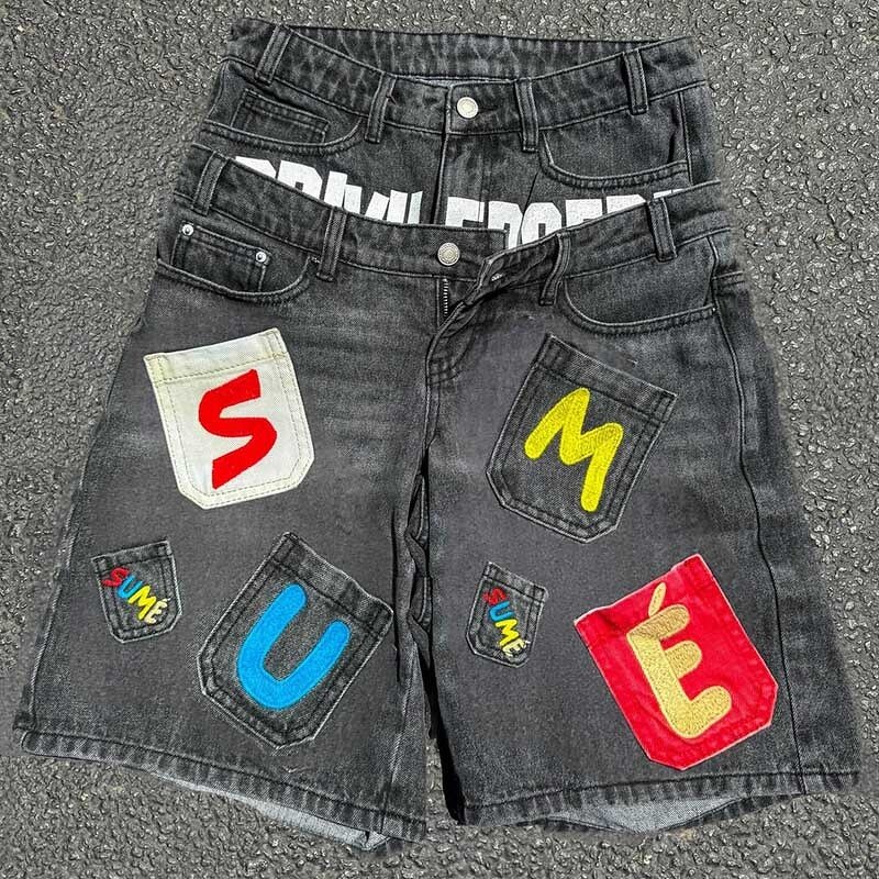 Men's Cargo Jorts - Summer Custom Acid Wash Double Waist Streetwear Shorts