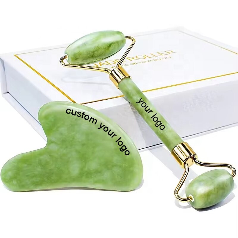 Jade Roller Gua Sha Set - Custom Logo Natural Stone Nephrite Facial Tool