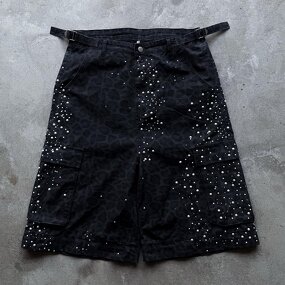 Men's Cargo Jorts - Unisex Low-Rise Rhinestone Camo Streetwear Shorts