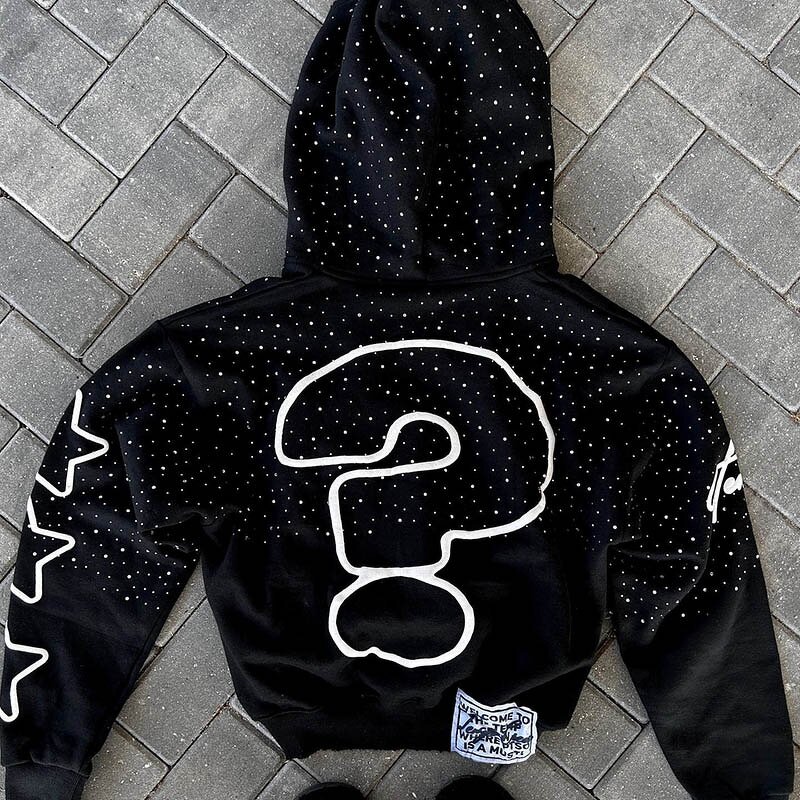 Men's Zip Up Hoodies - Custom Puff Print Acid Wash Rhinestone Sweatshirts