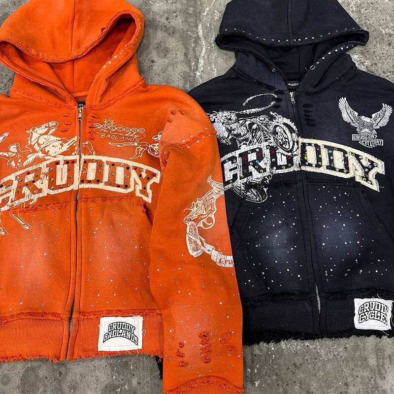 Men's Cropped Hoodie - Custom Logo Acid Wash Distressed Embroidered Top