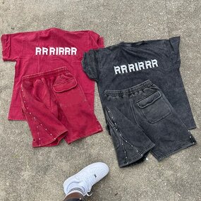 Men's Short Set - Custom Acid Wash French Terry T Shirt Sweat Shorts Set