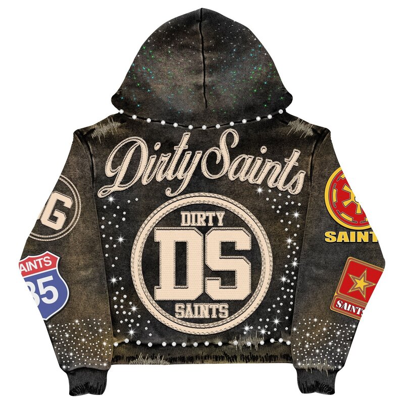 Unisex Zip Up Hoodies - 500Gsm Rhinestone Acid Wash Heavyweight Sweatshirts