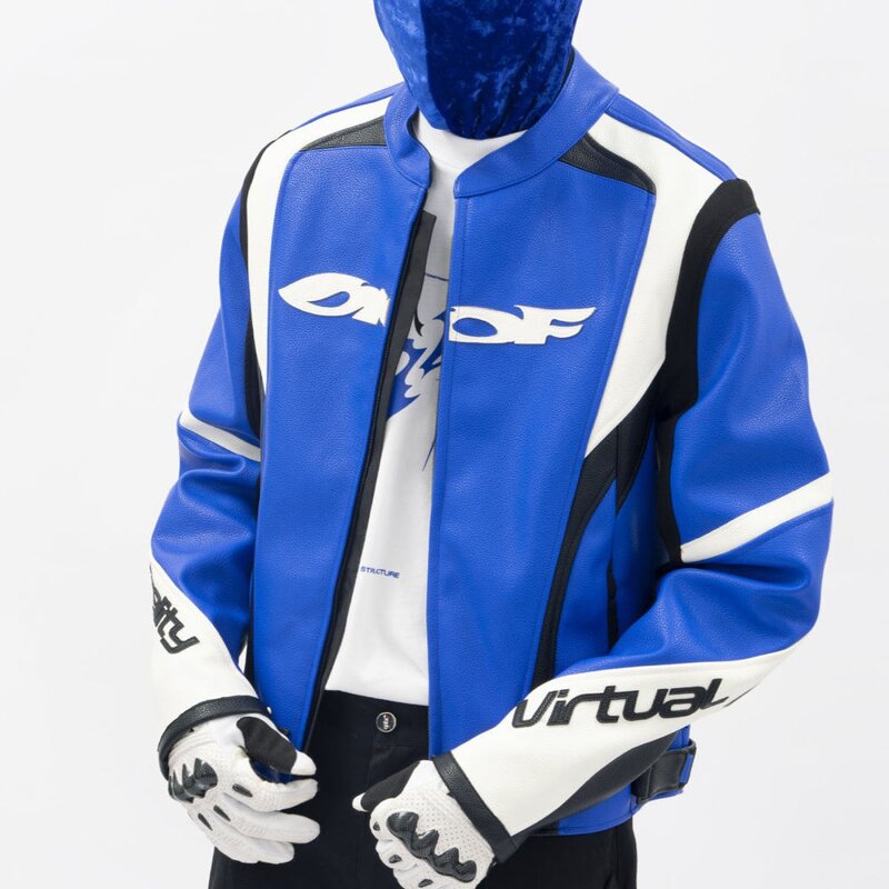 Men's Leather Jacket - Custom Blue Real Leather Quilted Motorcycle Coat