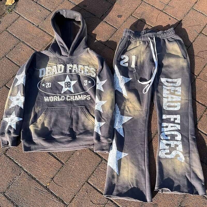 Unisex Pullover Hoodie - Custom Screen Print Acid Wash Winter Streetwear