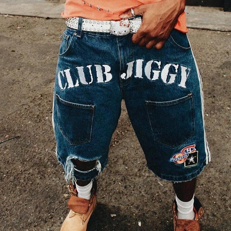 Men's Denim Jorts - Vintage High-Waist Custom Painted Wash Y2K Shorts