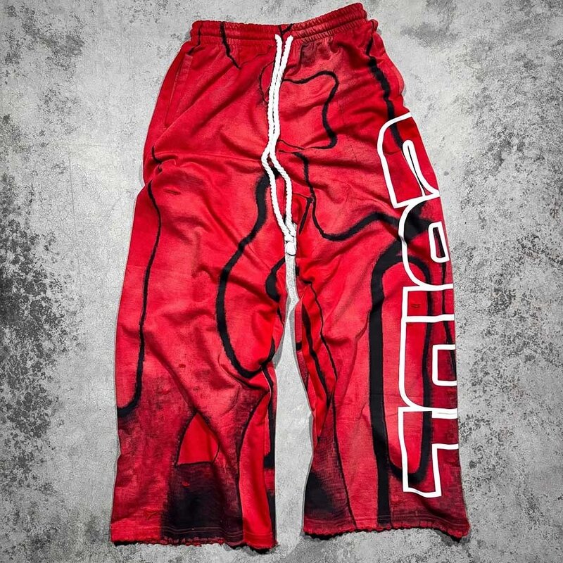 Men's Flare Sweatpants - 460Gsm Acid Washed Distressed Hip Hop Pants