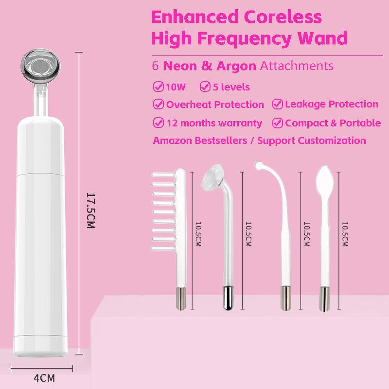 High Frequency Wand Manufacturer - 4 in 1 Pink Cordless for Skin Tightening & Double Chin Reduction