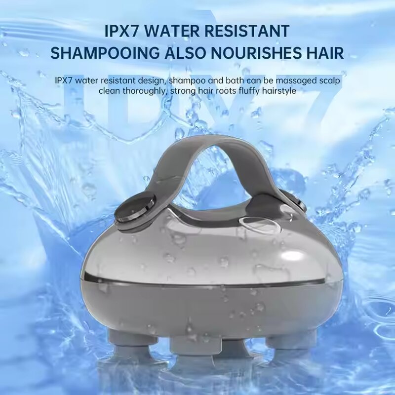 Electric Scalp Massager - 8 Silicone Claws Red Light Waterproof Rotation