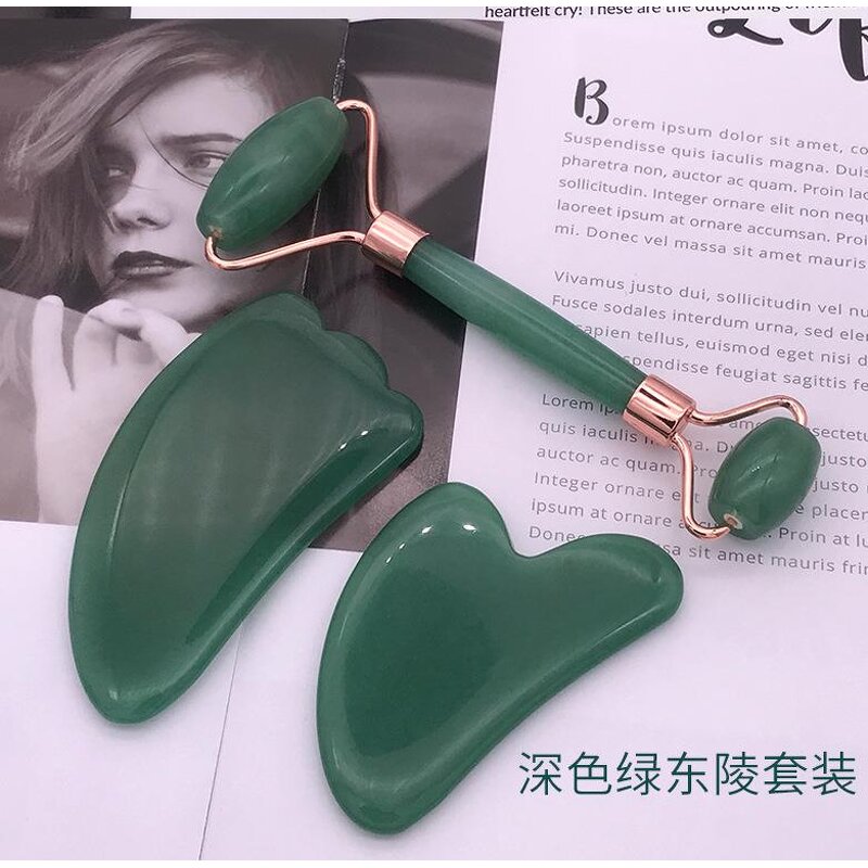 Rose Quartz Gua Sha Set - Pink White Heart Shaped Crystal Roller Tool