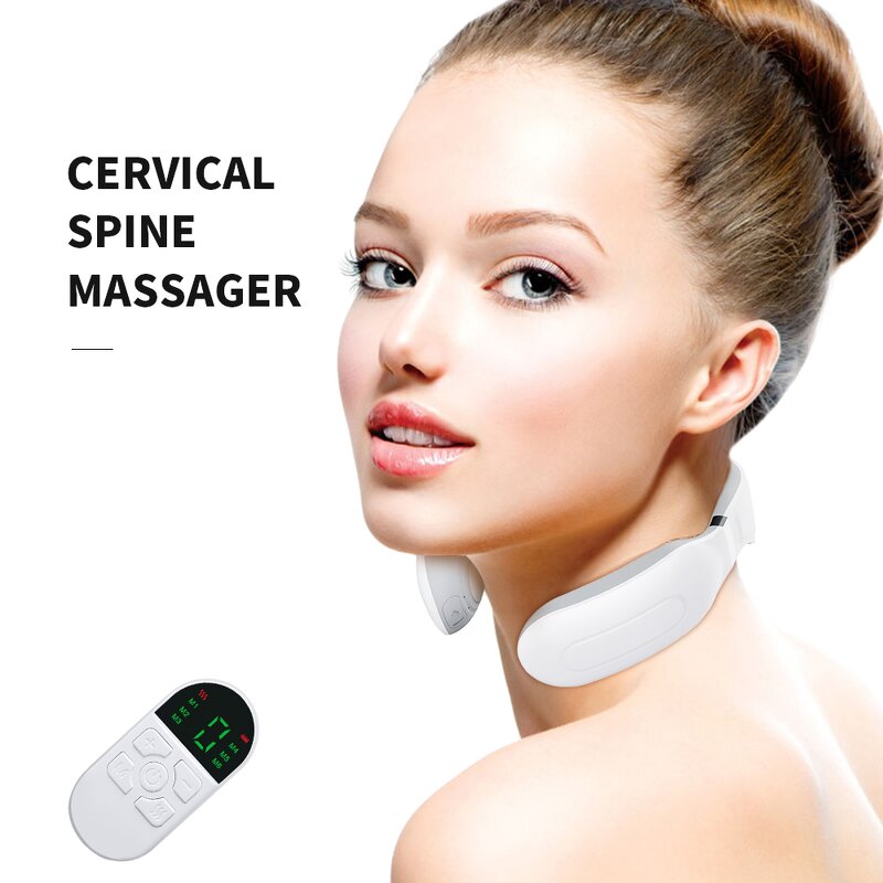 Cervical Neck Massager - New Rechargeable Remote Control Heating Pain Relief