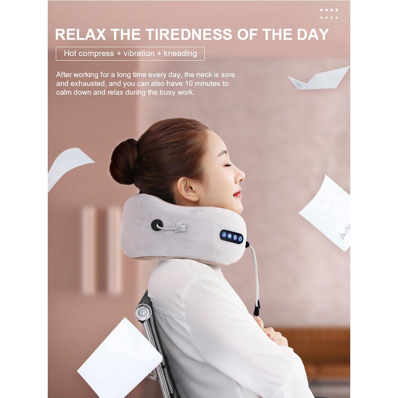 Neck Massage Pillow - Wireless U Shaped Shiatsu Heating Travel Home Tool