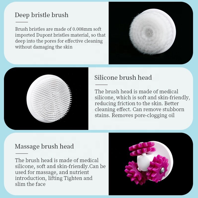 Facial Cleansing Brush - 3 in 1 IPX7 Waterproof Silicone Electric Tool