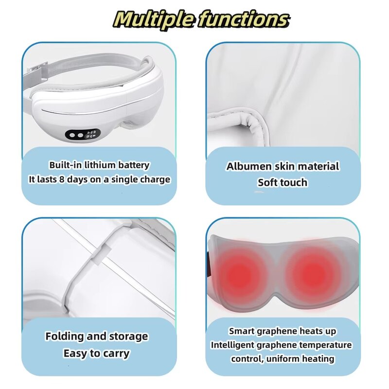 Eye Massager - Foldable Vibration Bluetooth Heat Compress Wireless Tool