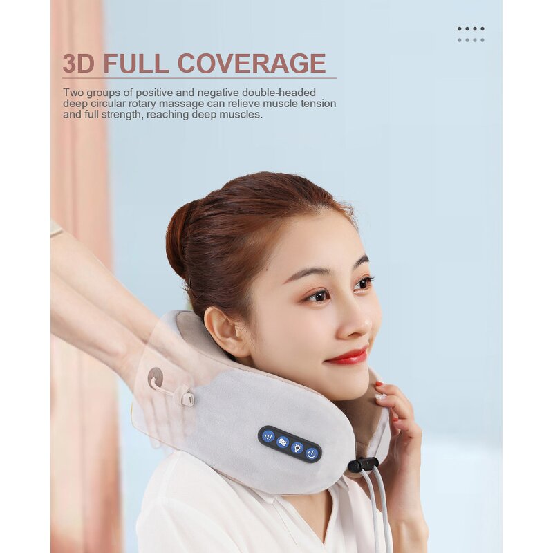 Neck Massage Pillow - Wireless U Shaped Shiatsu Heating Travel Home Tool