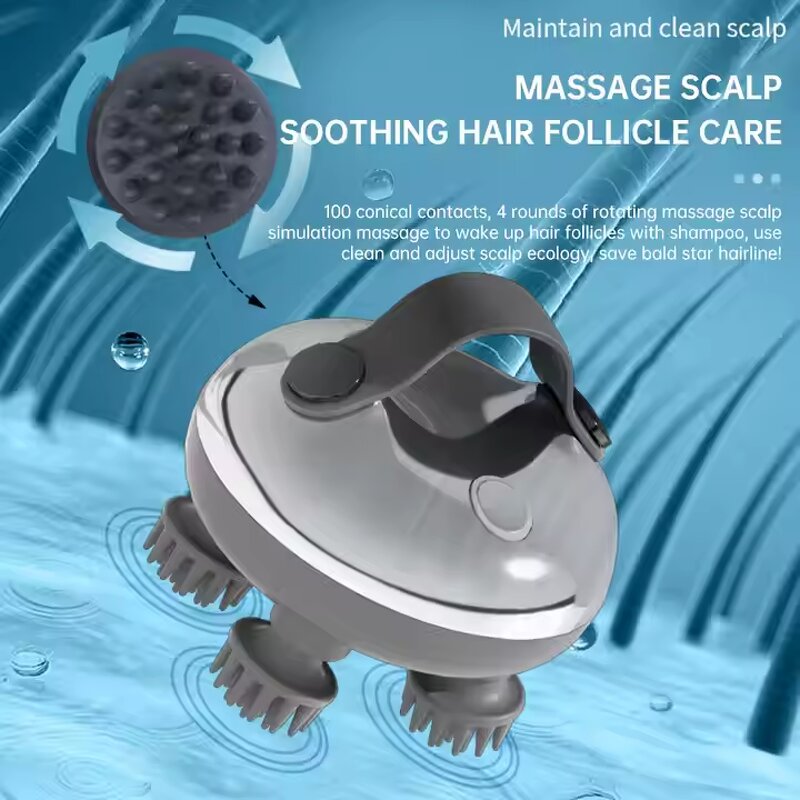 Electric Scalp Massager - 8 Silicone Claws Red Light Waterproof Rotation