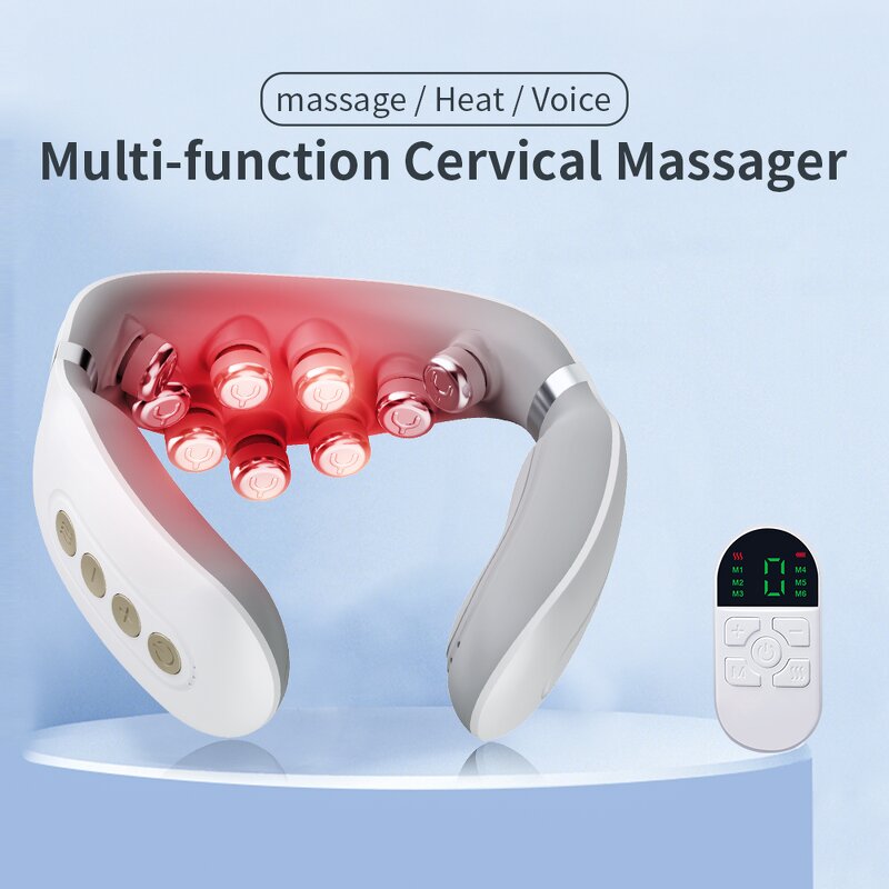 Cervical Neck Massager - New Rechargeable Remote Control Heating Pain Relief