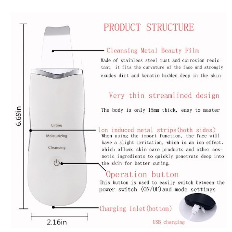 Ultrasonic Skin Scrubber - Deep Cleansing Exfoliating Peeling Beauty Instrument