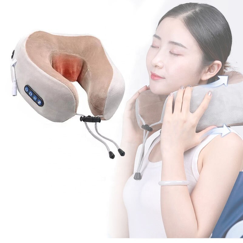 Neck Massage Pillow - Wireless U Shaped Shiatsu Heating Travel Home Tool