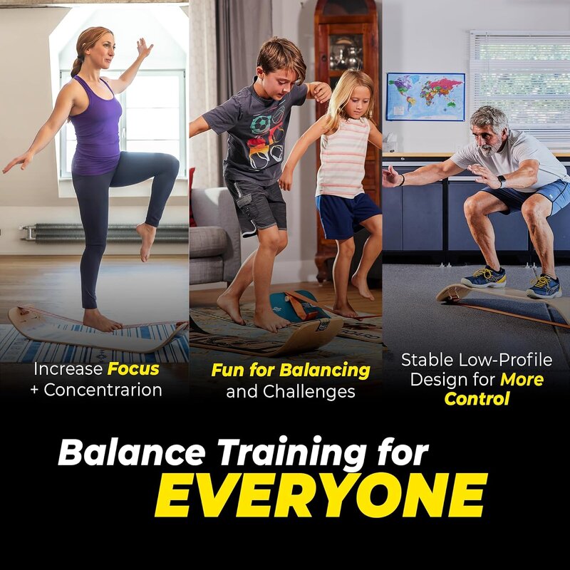 Wooden Wobble Board - Yoga Pilates Core Agility Slackline Home Gym Tool